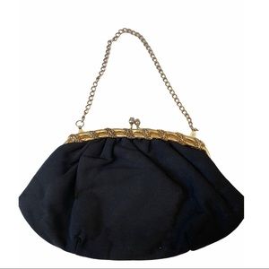 Vintage Black Clutch Gold Chain Victorian Purse Bag Party Shoulder Formal